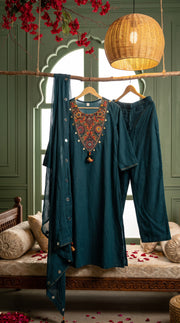 Resham Teal Embroidered Kurta Set